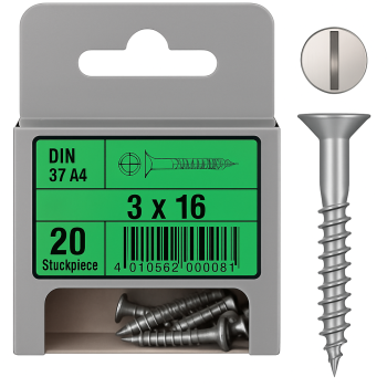 Stainless Steel Flat Head Wood Screws DIN 97 mm 3x16 Pack of 20 Stainless Steel Flat Head Wood Screws DIN 97 mm 3x16 Pack of 20