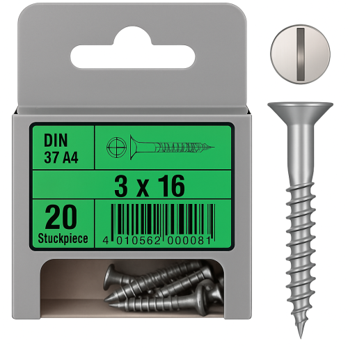 Stainless Steel Flat Head Wood Screws DIN 97 mm 3x16 Pack of 20