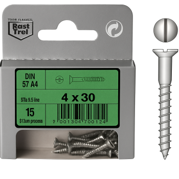 Blister 15pcs Stainless Screws 4 x 30 Din 97