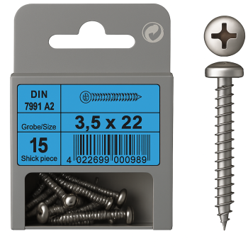 Pan Head Phillips Tapping Screws DIN 7981 MM 3.5x22 Pack of 15
