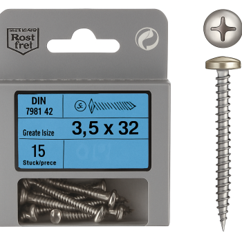 Blister 15pcs Stainless Screws 3,5x32 Din 7981