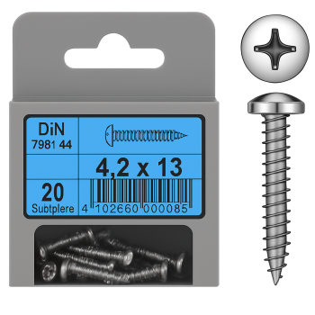 Pan Head Phillips Tapping Screws DIN 7981 mm 4.2x13 Pack of 20 pcs
