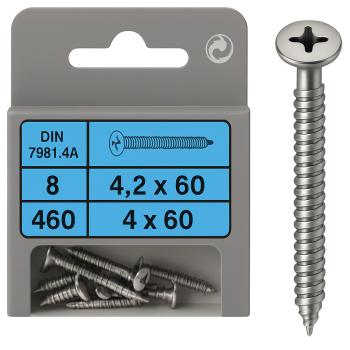 Senkkopf Phillips selbstschneidende Schrauben DIN 7981 mm 4,2x60 Verpackung mit 8 Stück