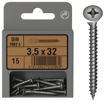 Flat Head Phillips Tapping Screws DIN 7982 mm 3.5x32 Pack of 15