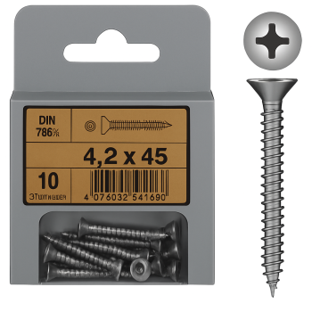 Flat Head Phillips Tapping Screws DIN 7982 mm 4.2x45 Pack of 10
