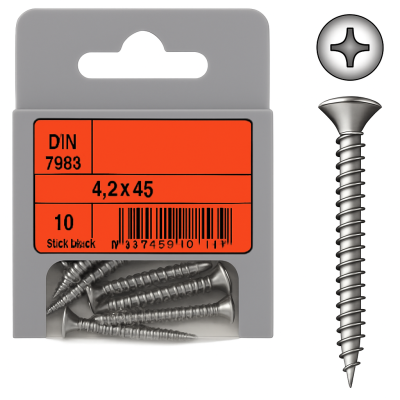 Überkopf Phillips Schrauben DIN 7983 mm 4,2x45 Packung mit 10