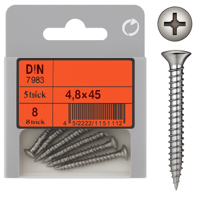 Oval Head Phillips Tapping Screws DIN 7983 mm 4.8x45 Pack of 8 Oval Head Phillips Tapping Screws DIN 7983 mm 4.8x45 Pack of 8