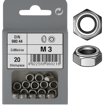 Blister 20pc Stainless Nuts M3 Din 985