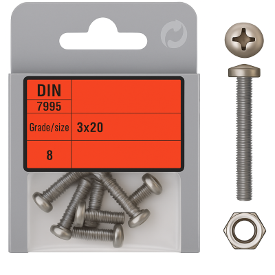 Linsenkopf Phillips Maschinen-Schrauben DIN 7985 + Unterlegscheiben 3x20 mm Packung mit 8 Stück Linsenkopf Phillips Maschinen-Schrauben DIN 7985 + Unterlegscheiben 3x20 mm Packung mit 8 Stück