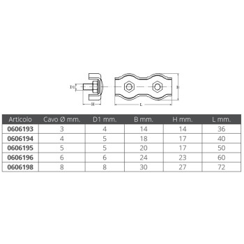 Stainless Steel double clip for cable 3mm