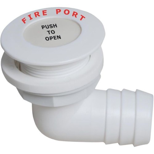 White Fire Port with 90 Degree Hose Adaptor for Fire Extinguisher